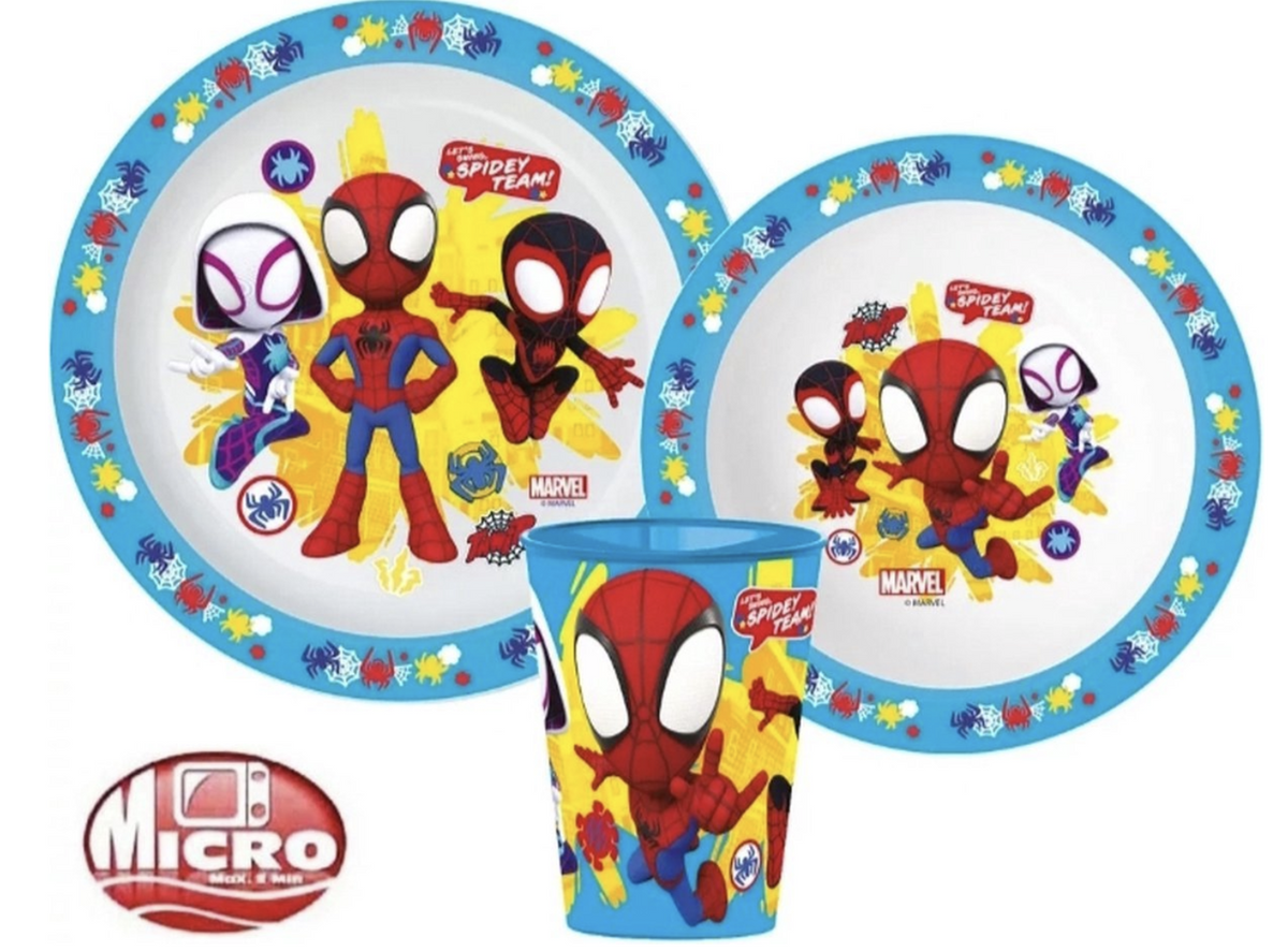 Spiderman Spidey Kinderserviesset – 3-delig – Bord, Kom & Beker – BPA-vrij – Superhelden Ontbijtset voor Jongens – Marvel Servies